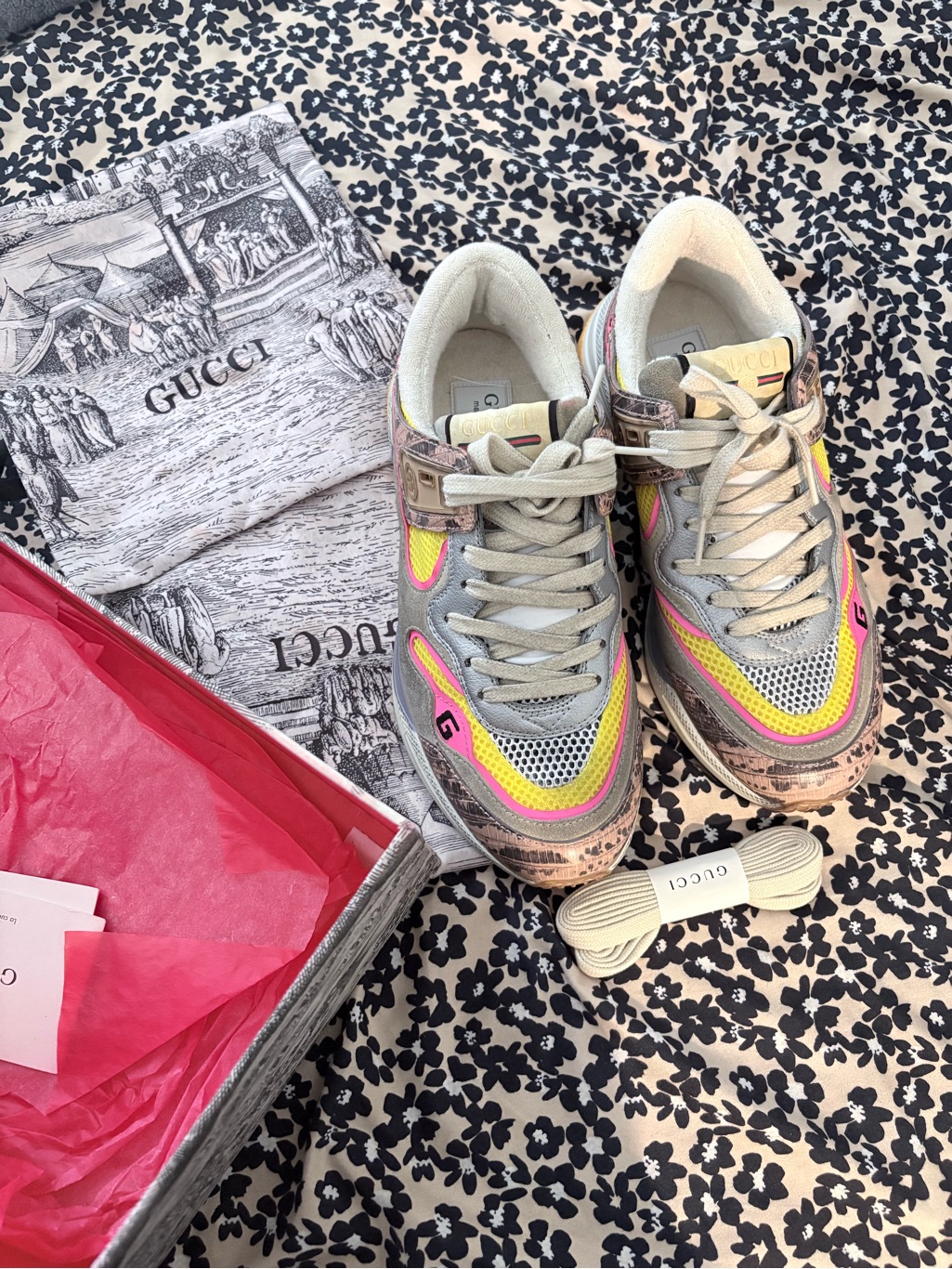 Gucci Ultra Pace Pink Tejus Print Sneakers Eu 38/ Women’s Us 8 - Complete Set